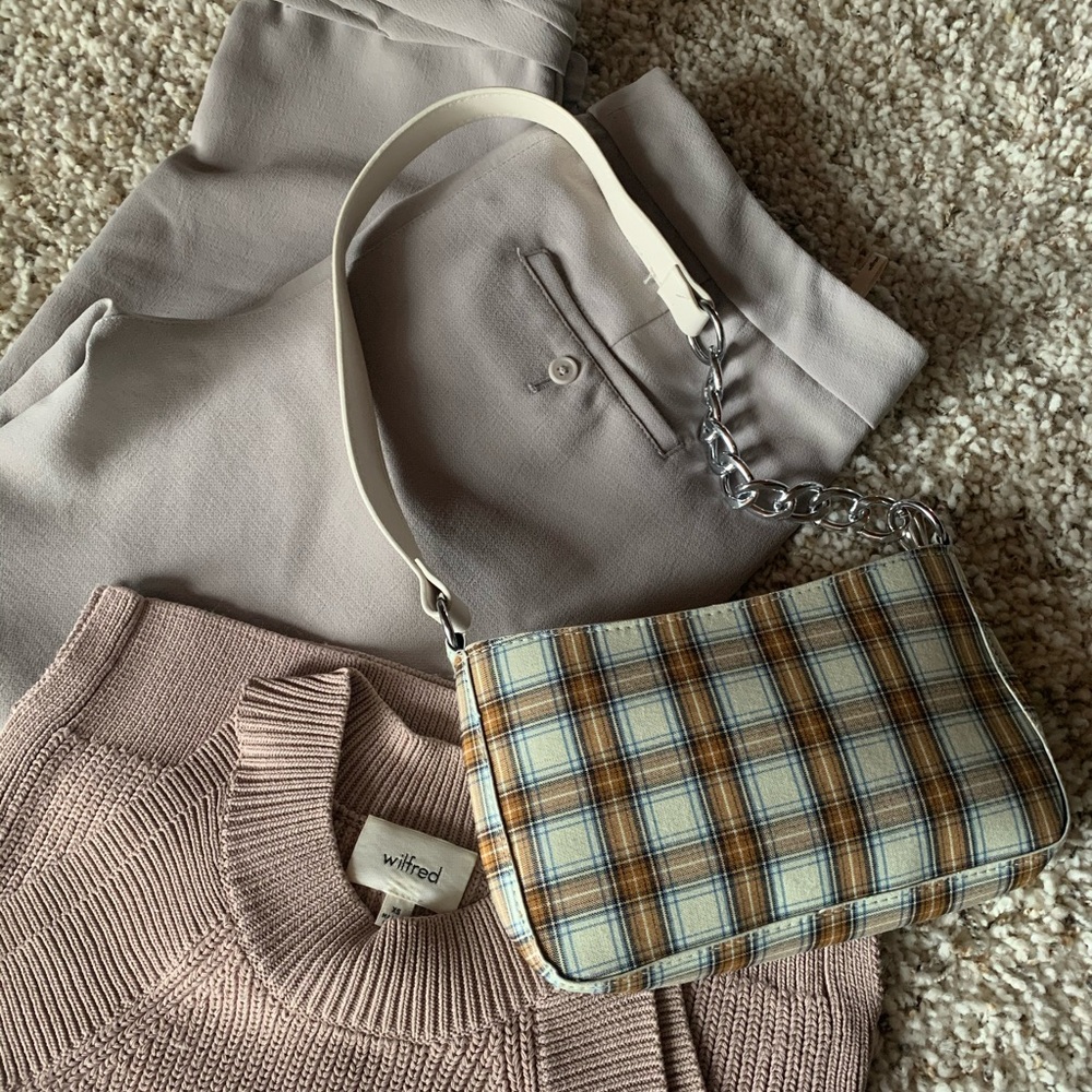 ORANGE YELLOW PLAID SHOULDER BAG